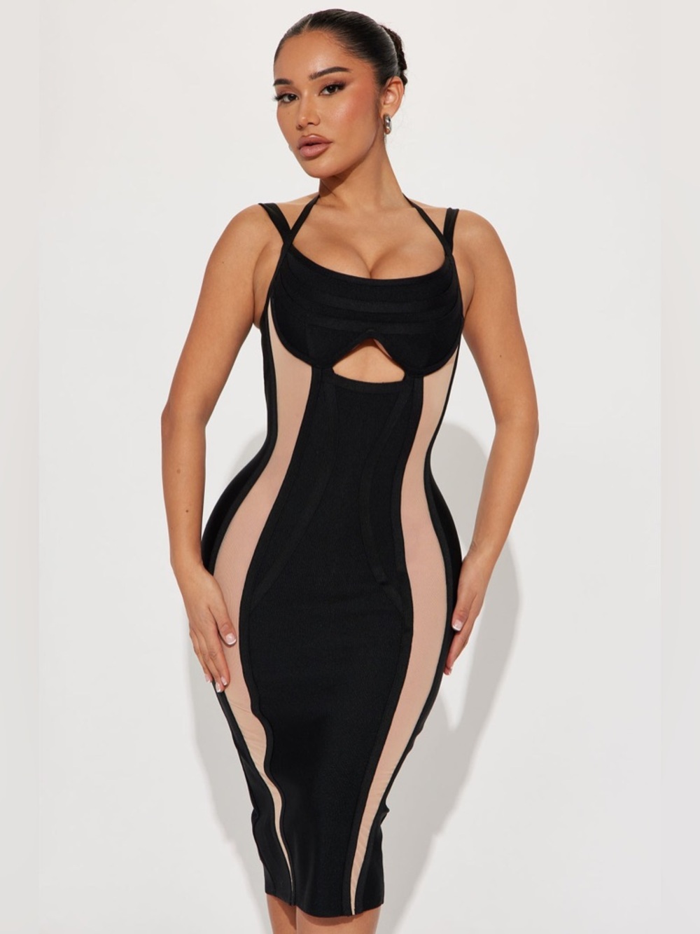 Black & Nude Cutout Bodycon Dress